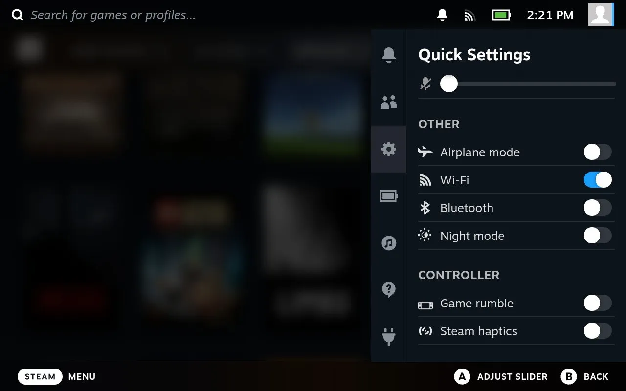 steamos quick settings wifi toggle