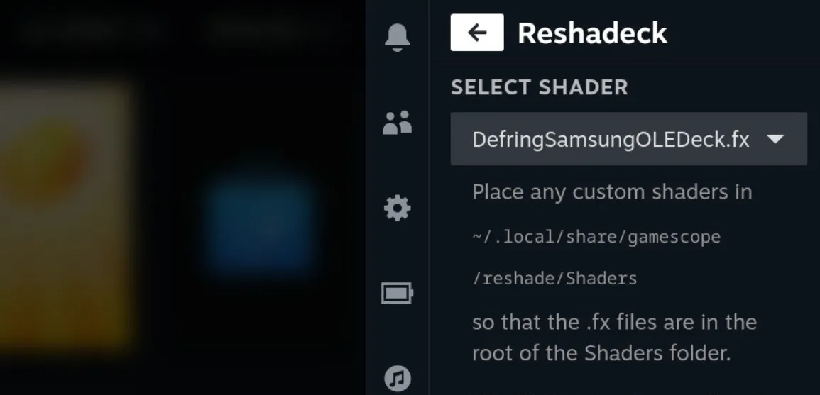 Reshadeck Select Shader Panel
