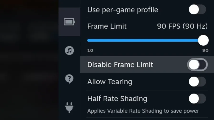 Disable Frame Limit toggle in the Quick Settings panel of the Steam Deck