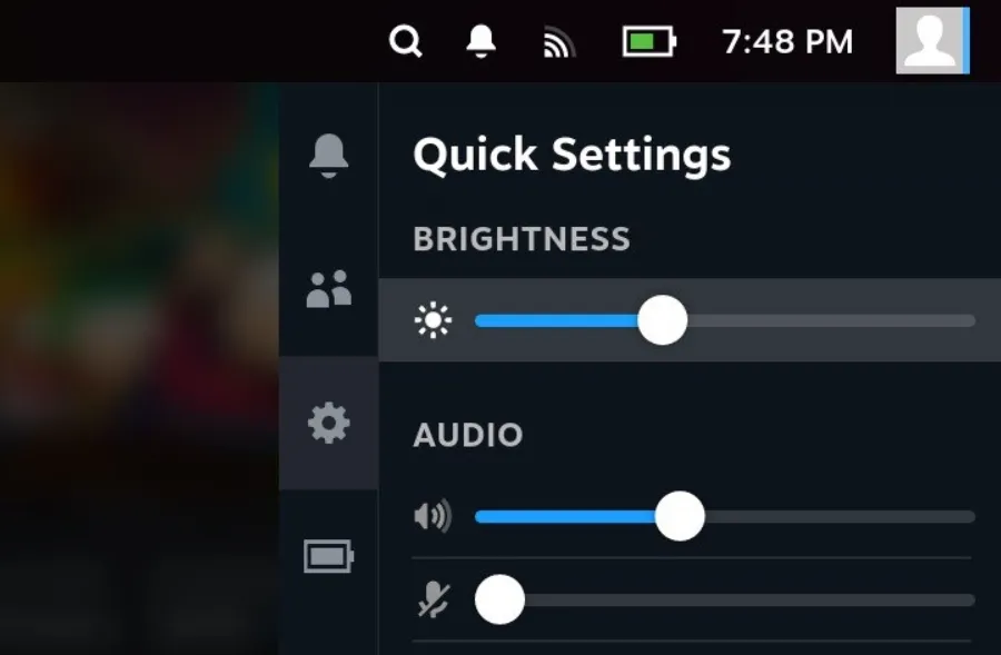 Steam Deck Quick Settings Panel